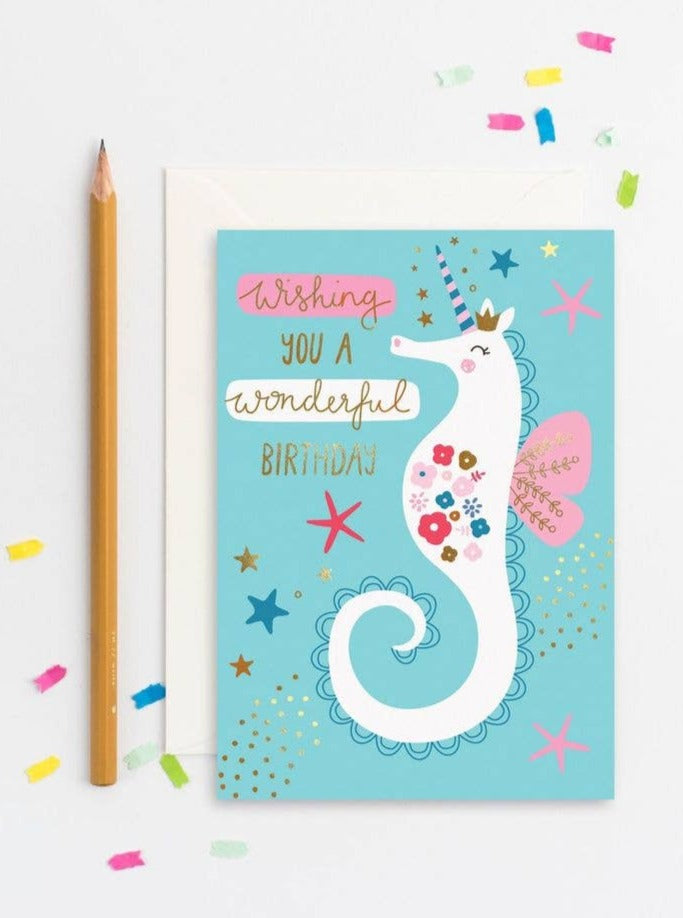 Sea Unicorn Birthday Greeting Card
