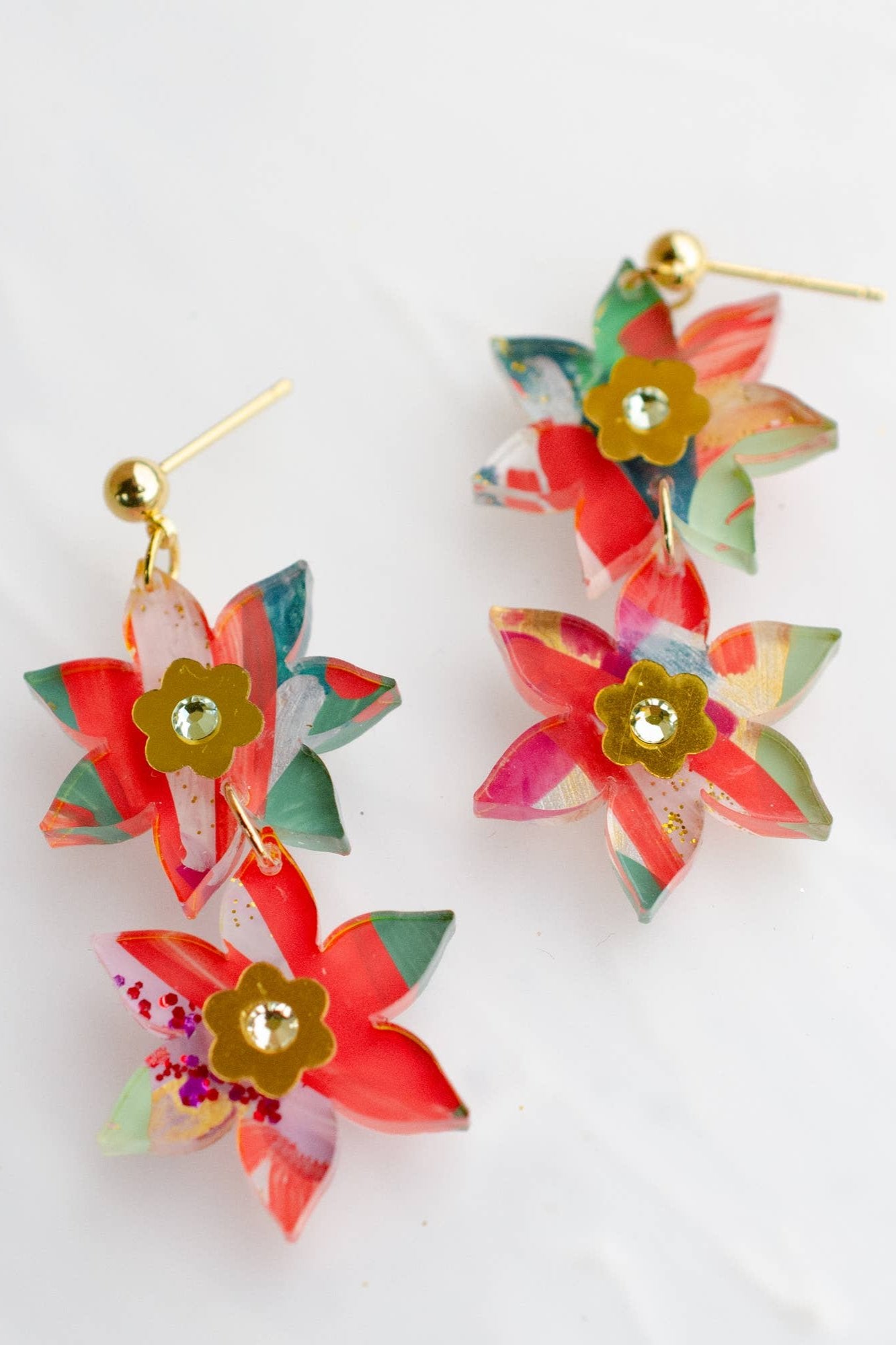 Handpainted Poinsettia Earrings