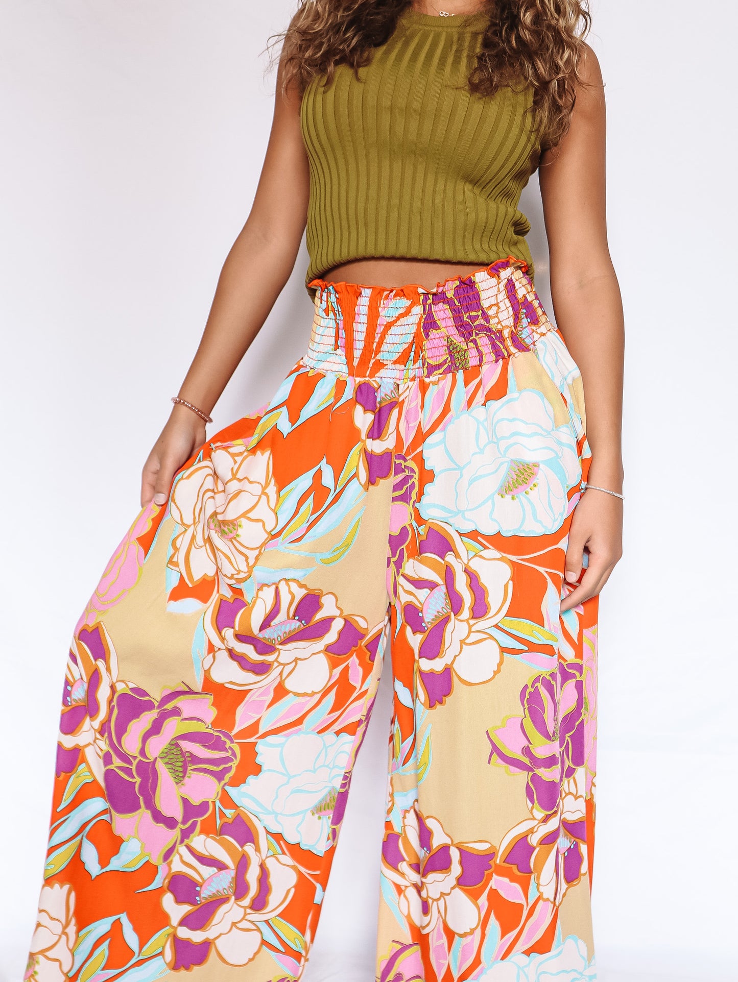 Load image into Gallery viewer, Flirty Floral Smocked Maxi Pants
