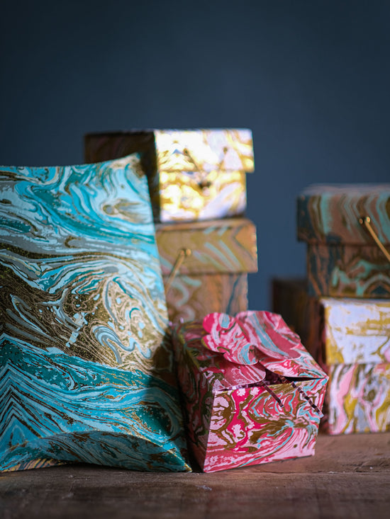 Handmade Recycled Marbled Paper Interlocking Gift Box