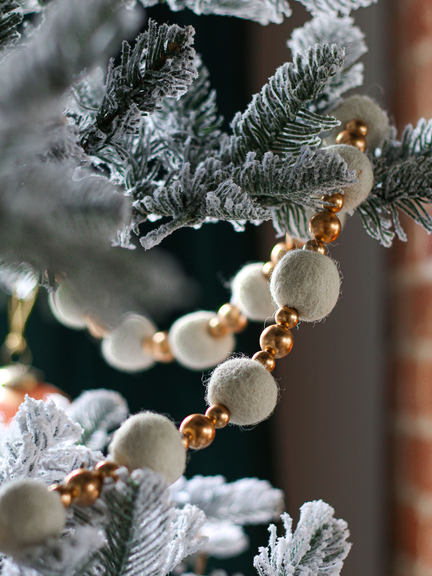 Handmade Wool Felt Ball & Plastic Bead Garland