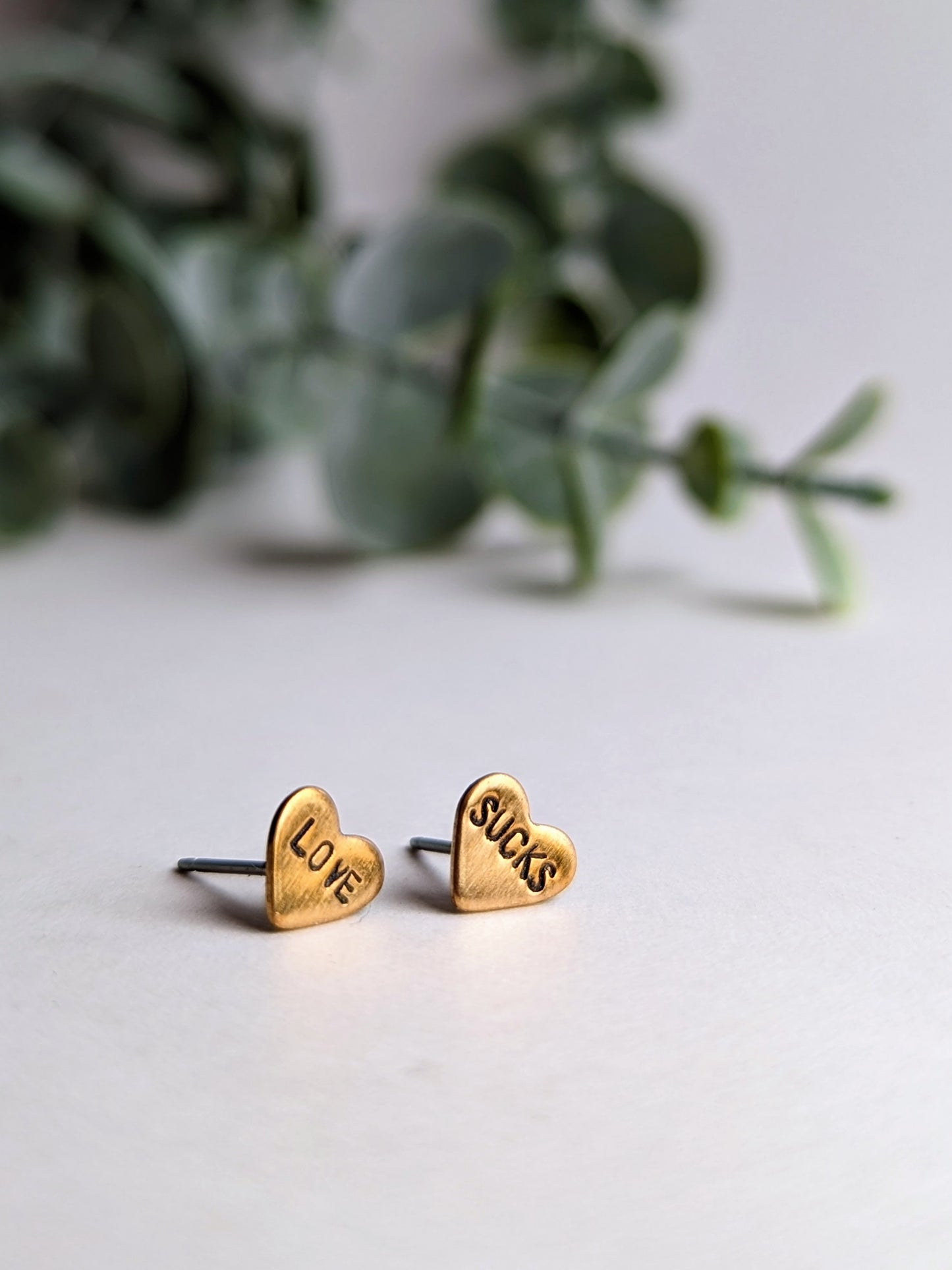 Love Sucks, Heart Earrings | Brass