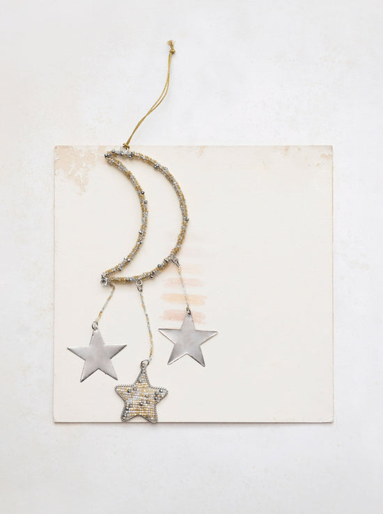 Beaded Moon & Stars Ornament