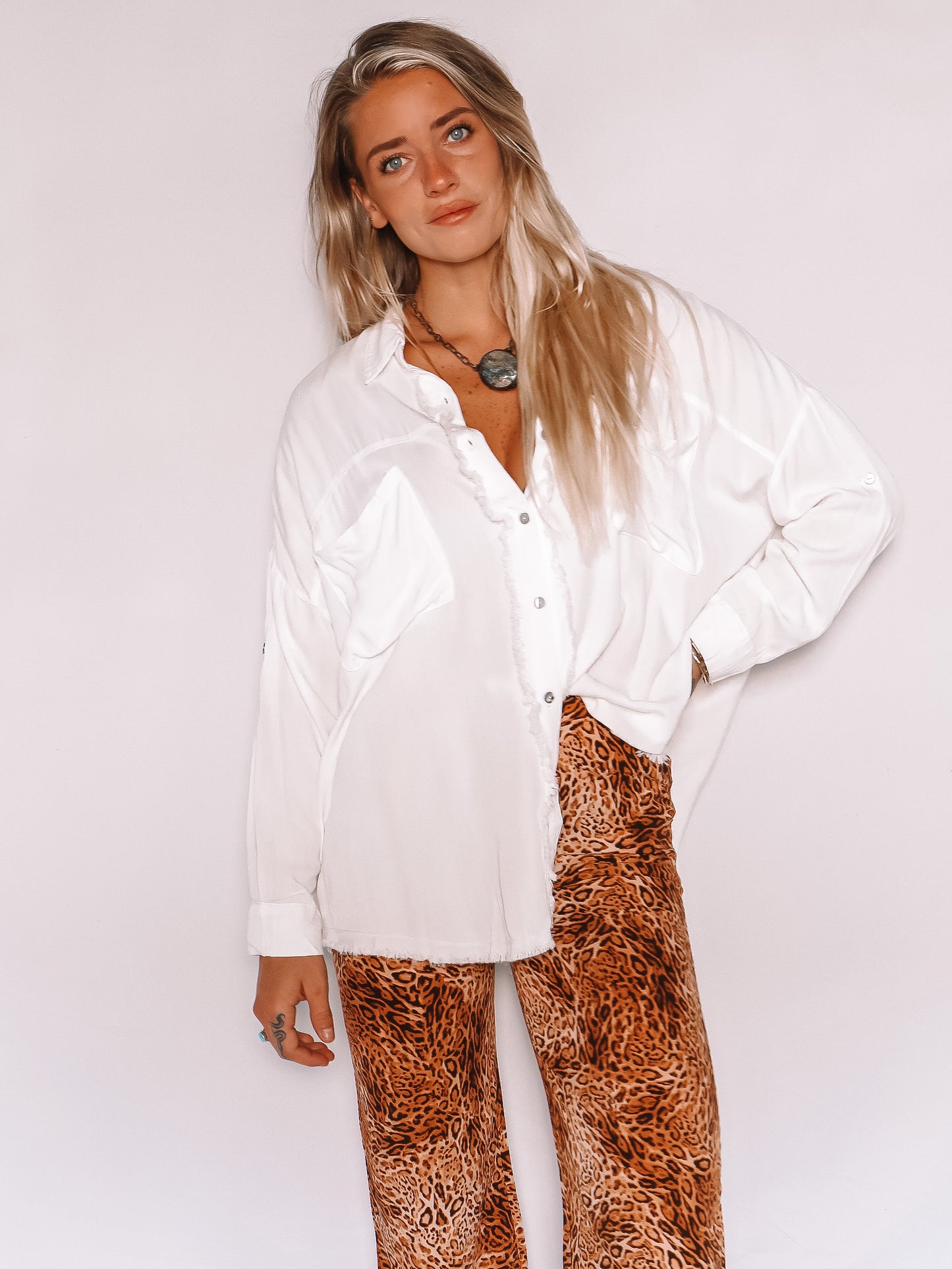 Relaxed Woven Long Sleeve Top