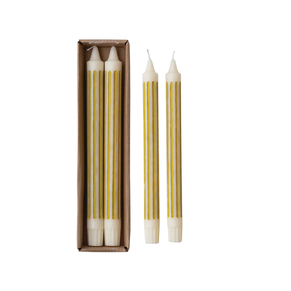 
                  
                    Unscented Striped Taper Candles in Box, Chartreuse, Set of 2 (Est. Burn Time 6 Hours)
                  
                