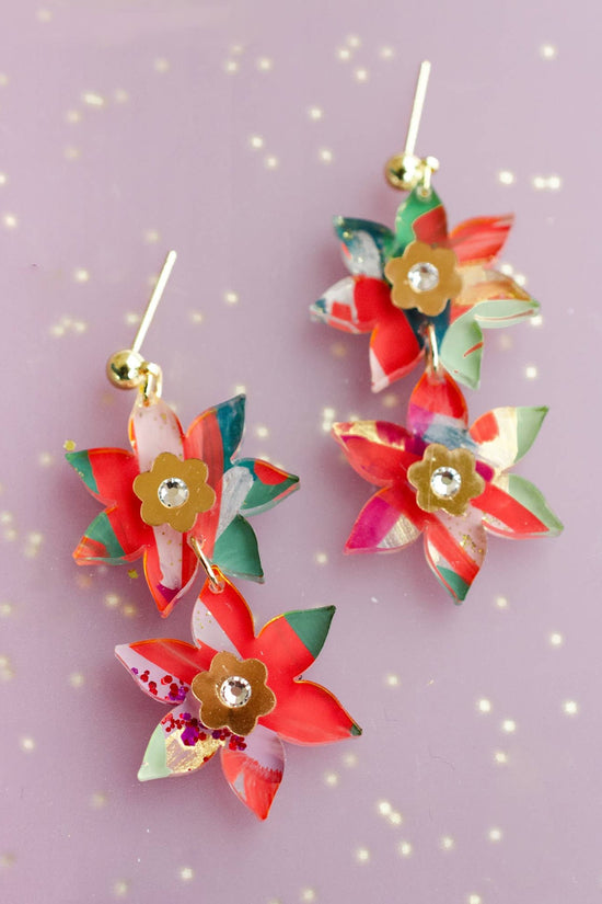 Handpainted Poinsettia Earrings