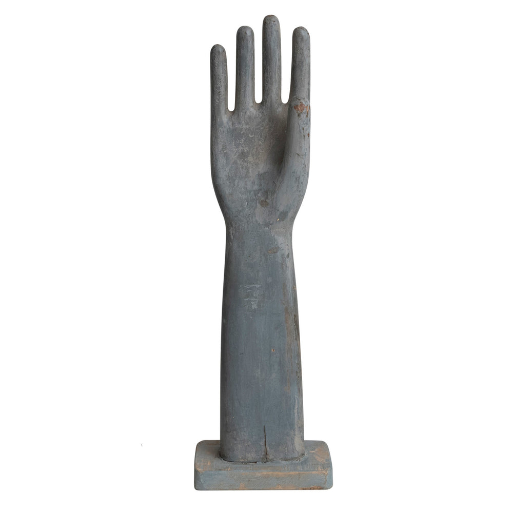 
                  
                    Found Wood Glove Mould on Stand, Distressed Blue (Each One Will Vary)
                  
                