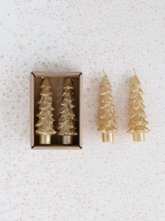Load image into Gallery viewer, Gold Tree Tapered Candle | 5&amp;quot;
