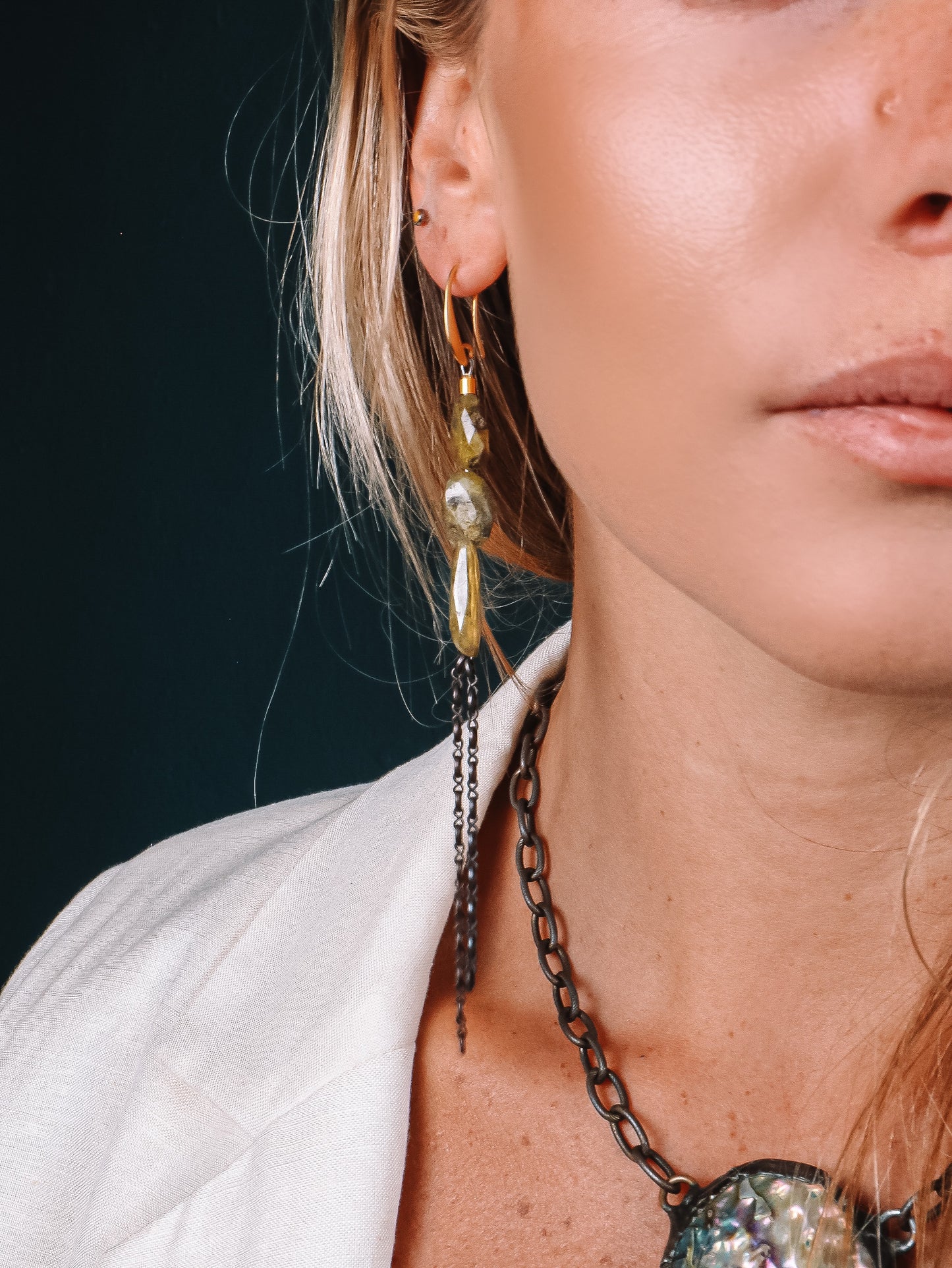 Green Garnet & Chain Earrings