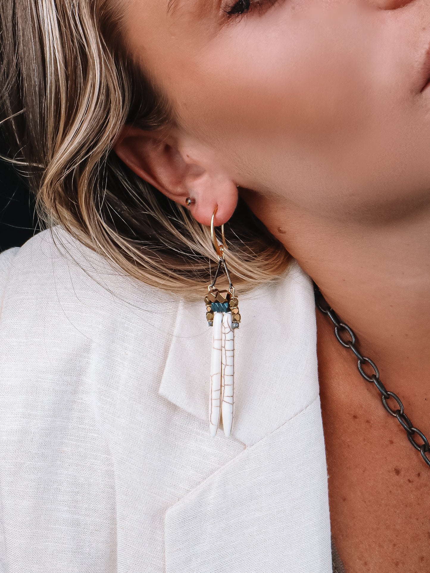 Geo White Spike & Hematite Earrings