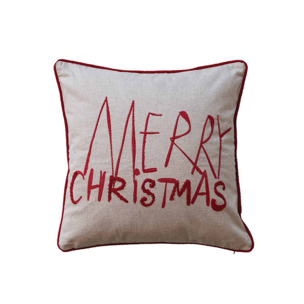 18" Square Cotton Printed Pillow w/ Embroidery, Corduroy Back & Piping ©