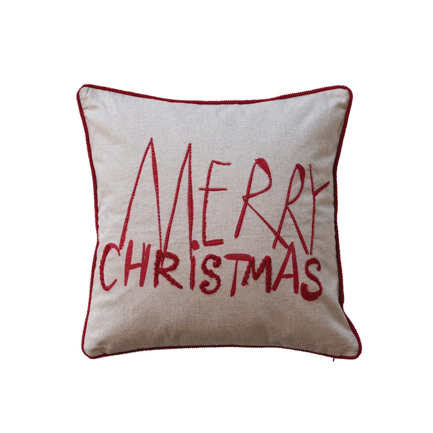18" Square Cotton Printed Pillow w/ Embroidery, Corduroy Back & Piping ©