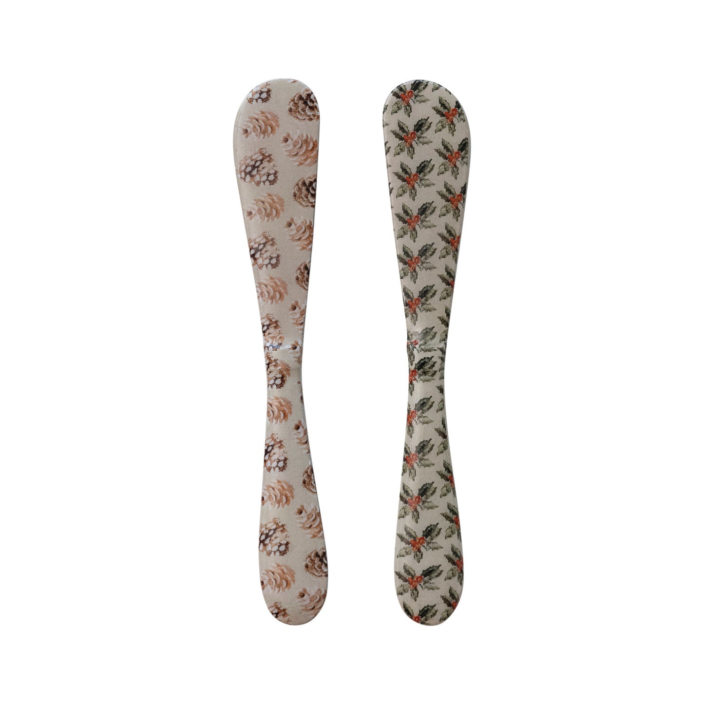 Enameled Stainless Steel Canape Knife w/ Pinecone/Holly Pattern, 2 Styles