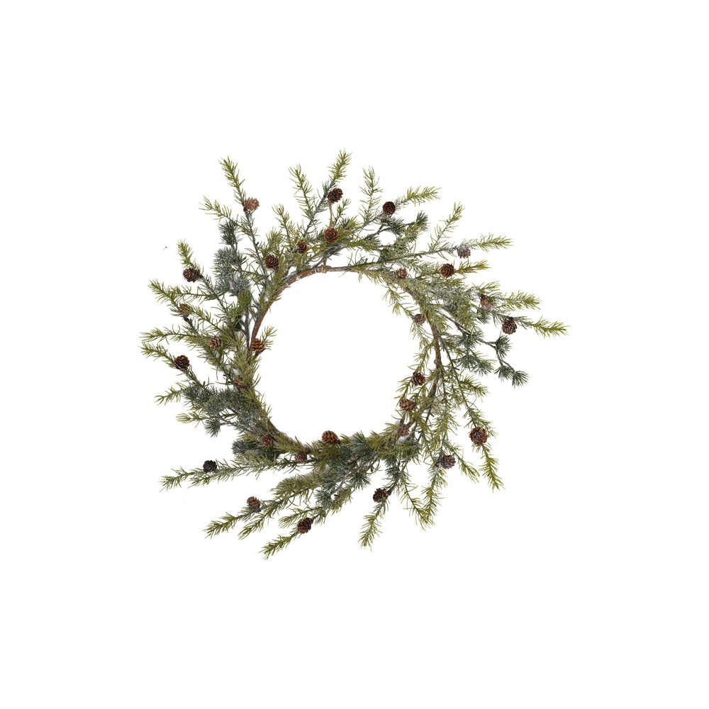 23-1/2" Round Faux Wreath with Pinecones, Frost Finish