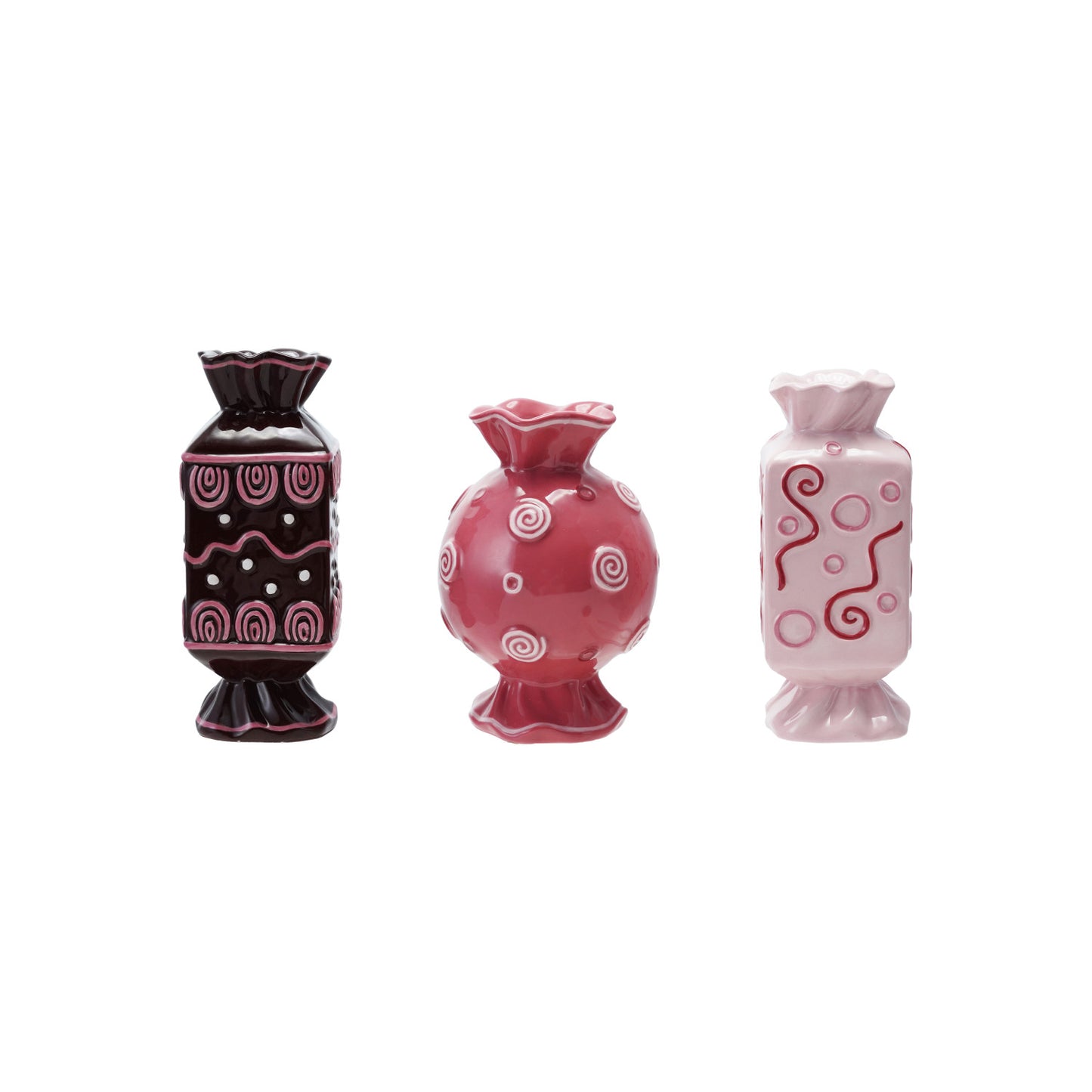 5-1/2"H Ceramic Candy Shaped Vase, Multi Color, 3 Styles