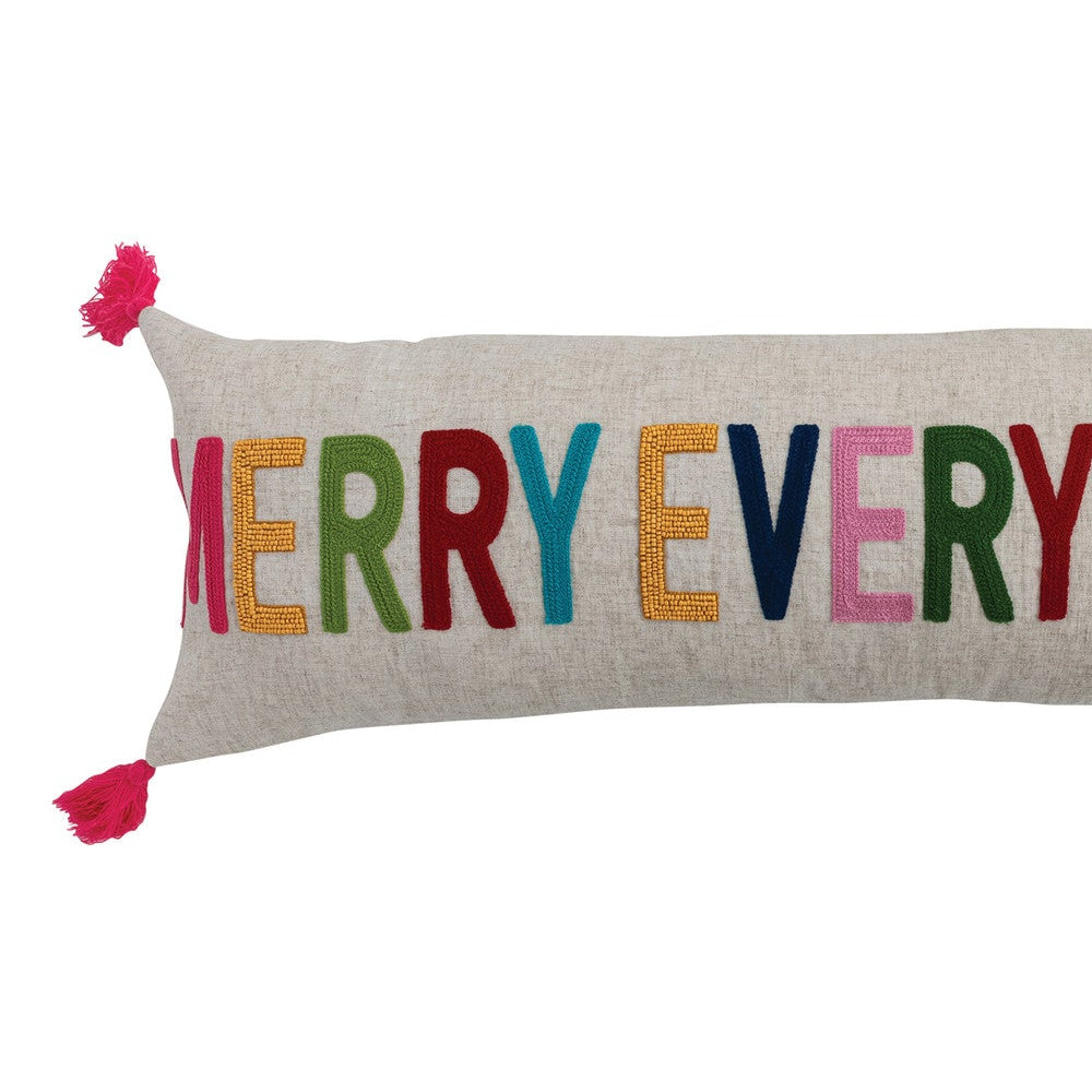 
                  
                    Lumbar Pillow with Tassels, Beads & Embroidered "MERRY EVERYTHING"
                  
                