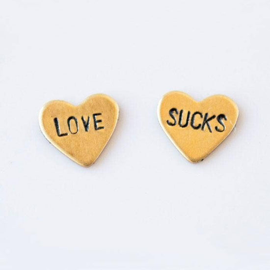 Load image into Gallery viewer, Love Sucks, Heart Earrings | Brass
