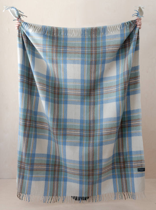 Load image into Gallery viewer, Stewart Muted Blue Tartan Recycled Wool Throw Blanket
