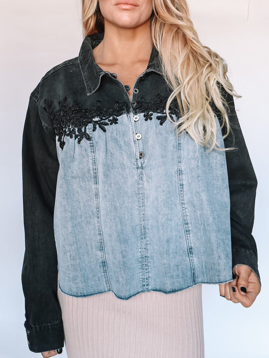 Denim and Lace Pullover