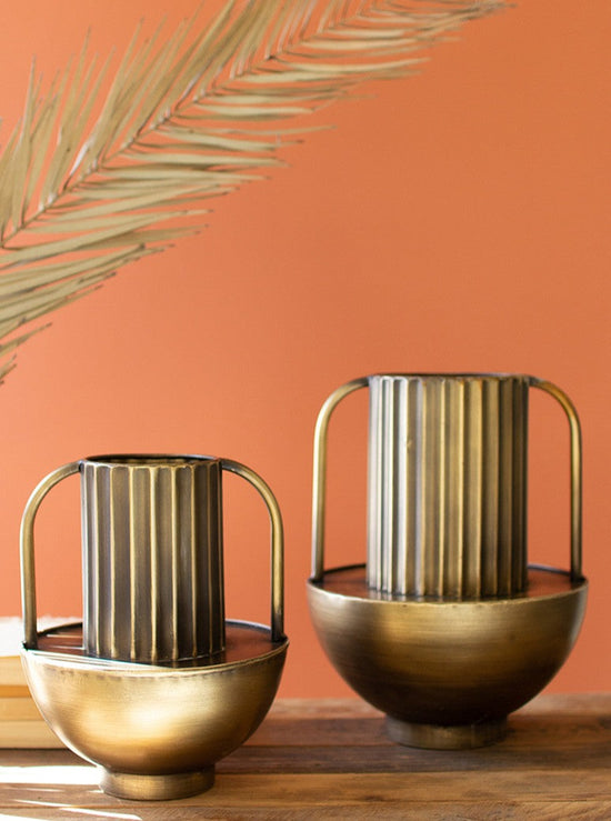 Metal Antique Brass Finish Vases with Handles