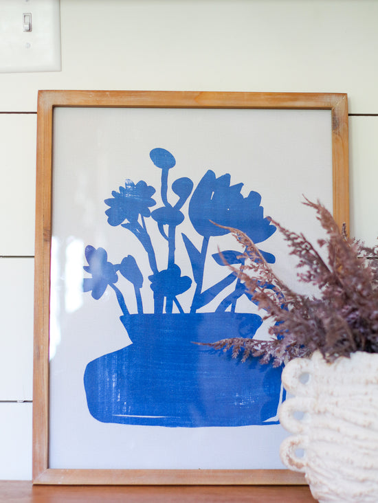 Load image into Gallery viewer, Blue Floral Silhouette Art
