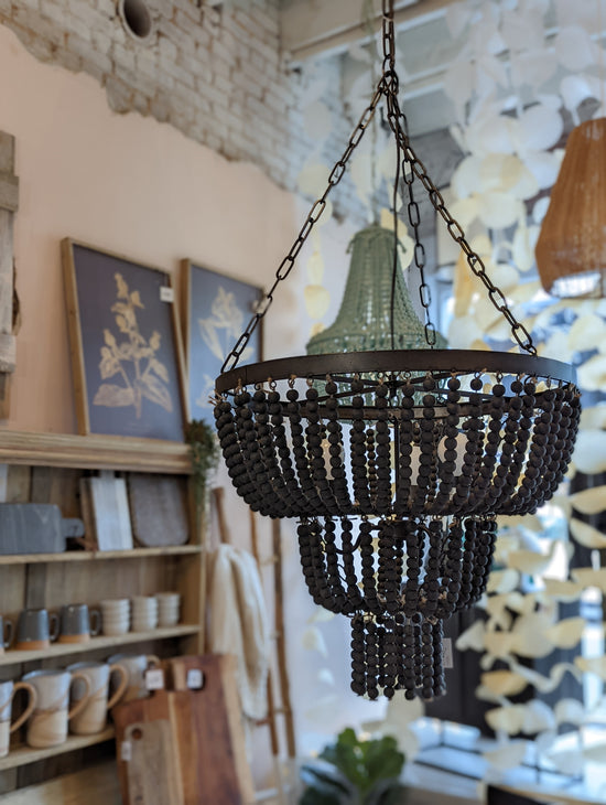 Load image into Gallery viewer, Black Wood Bead Chandelier
