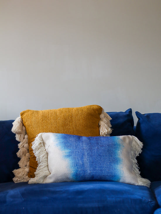 Load image into Gallery viewer, Ombre Blue Dye Lumbar Pillow | 13&amp;quot; x 21&amp;quot;
