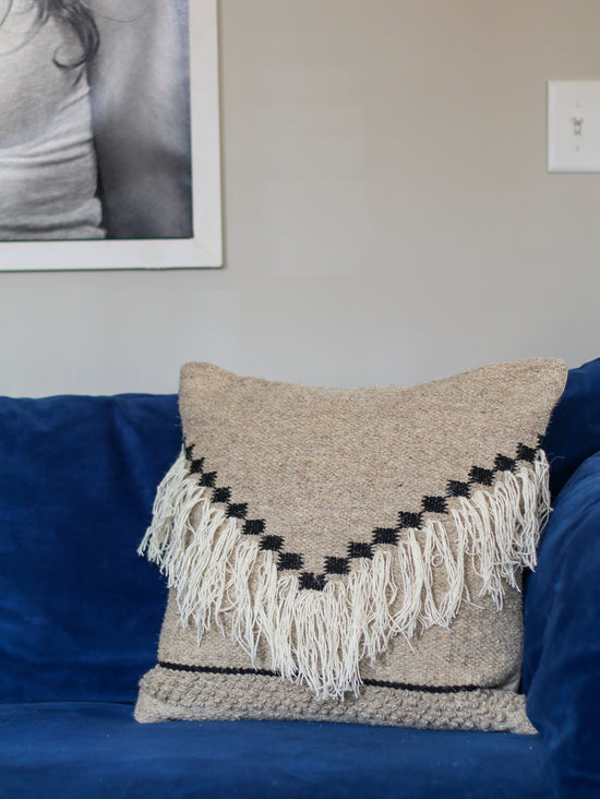 Load image into Gallery viewer, Davi Grey Fringe Pillow | 20&amp;quot;
