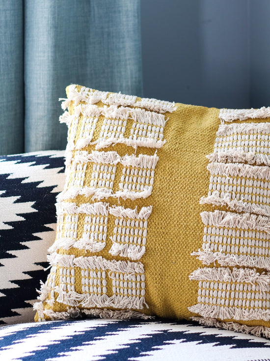 Load image into Gallery viewer, Woven Cotton Dhurrie Pillow with Fringe | 18&amp;quot;
